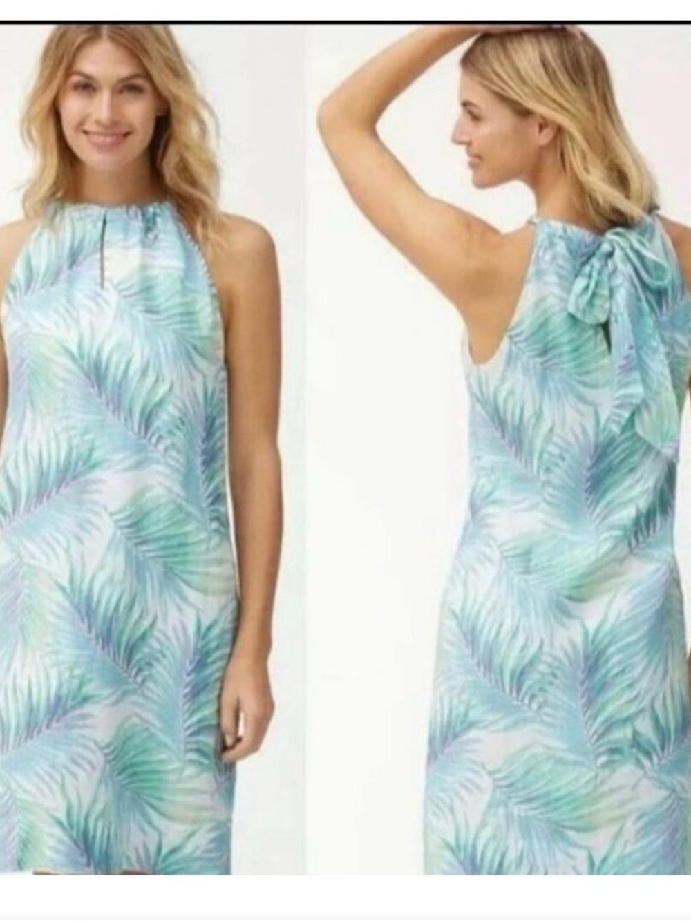Tommy Bahama Pastel Palm-Print Halter Dress in Aqua & Lavender